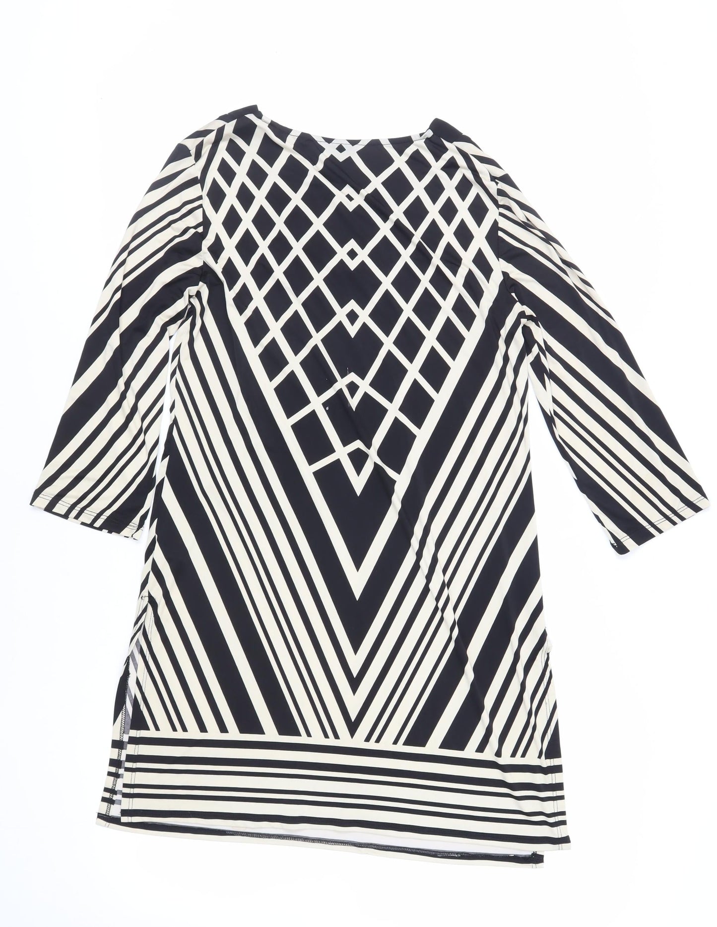 Wallis Womens Black Geometric Viscose Tunic Blouse Size S Round Neck - Keyhole Neckline