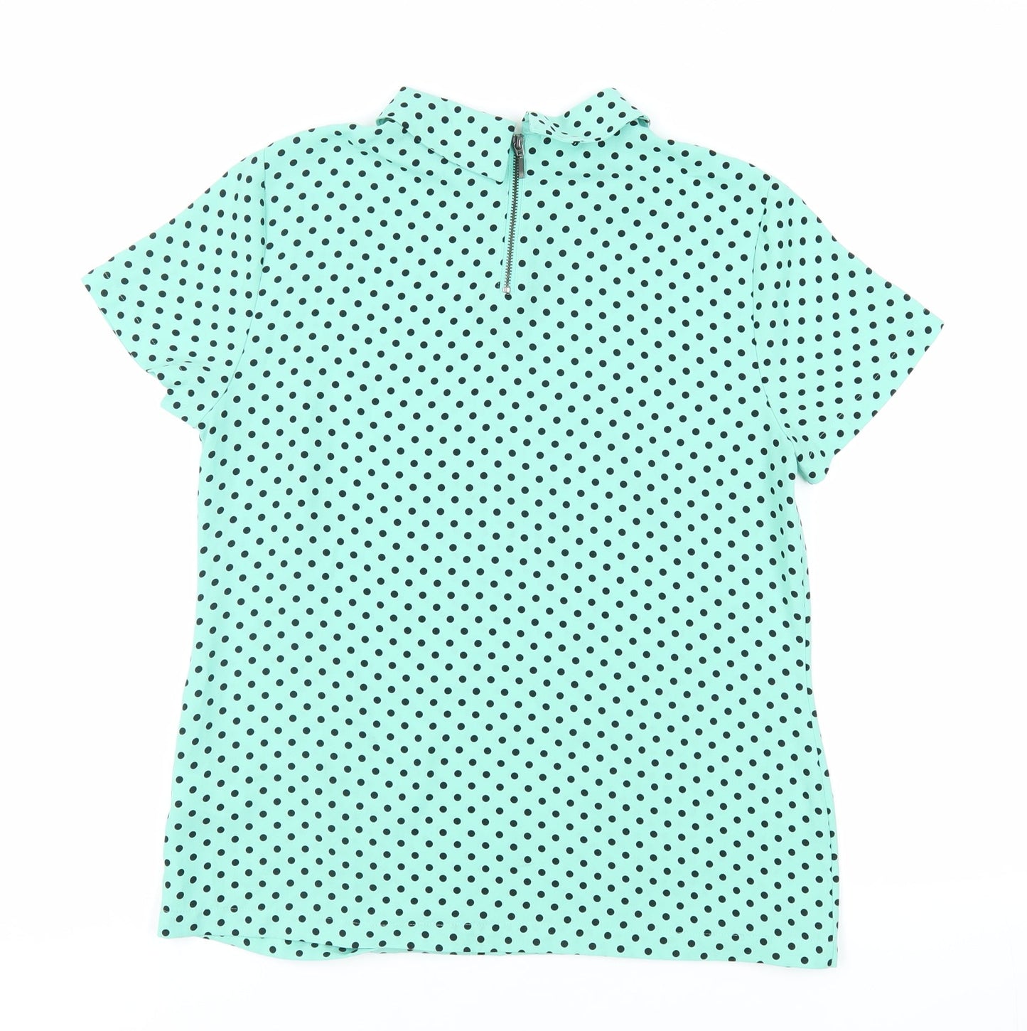 Marks and Spencer Womens Green Polka Dot Polyester Basic Blouse Size 10 Collared