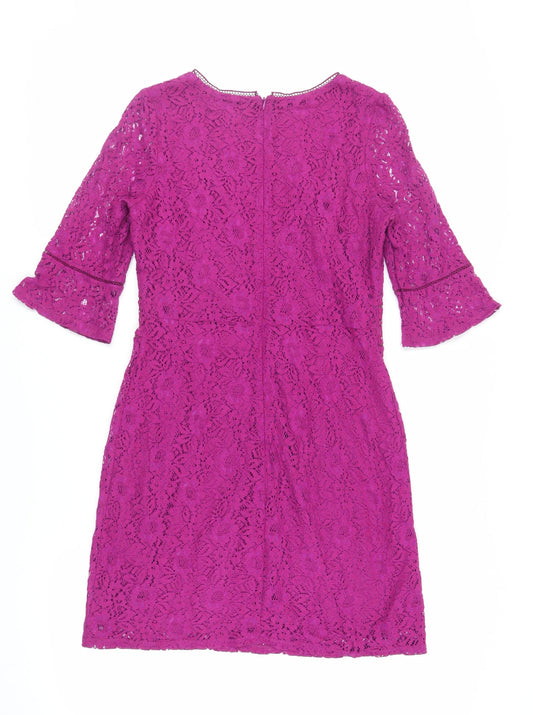 Oasis Womens Purple Cotton A-Line Size S Round Neck Zip