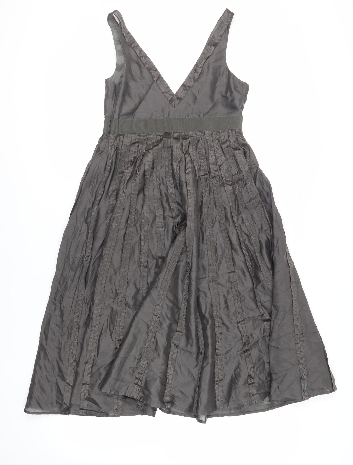Zara Womens Grey Silk Fit & Flare Size S V-Neck Zip