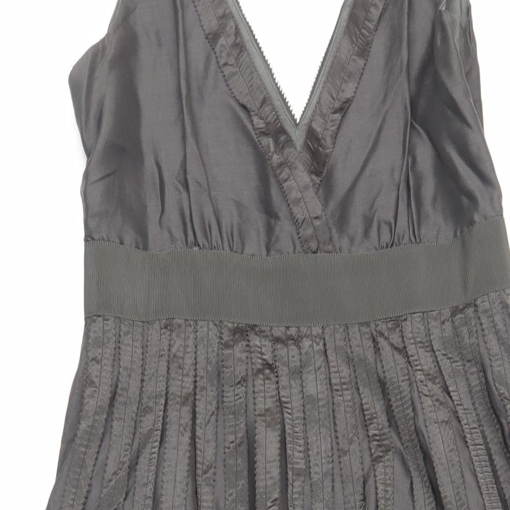 Zara Womens Grey Silk Fit & Flare Size S V-Neck Zip