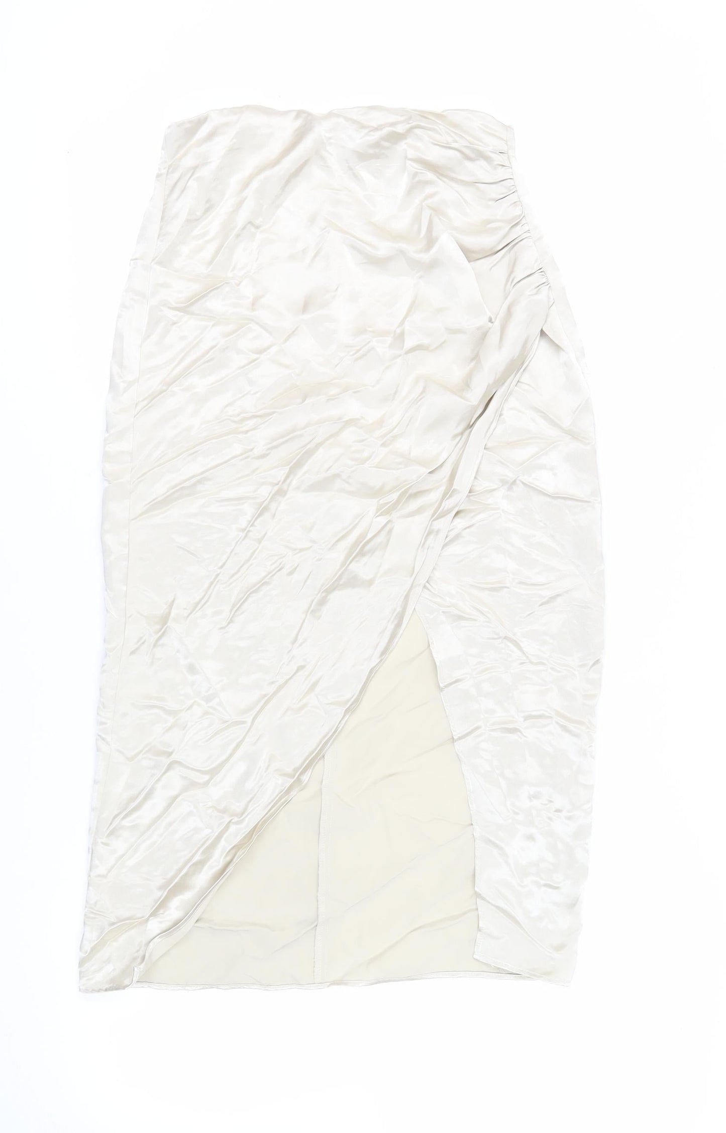 Zara Womens Beige Polyester Straight & Pencil Skirt Size M Zip - Wrap Front Detail
