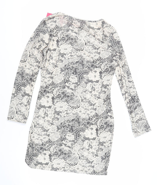 Boohoo Womens Beige Floral Polyester Mini Size 16 V-Neck Pullover