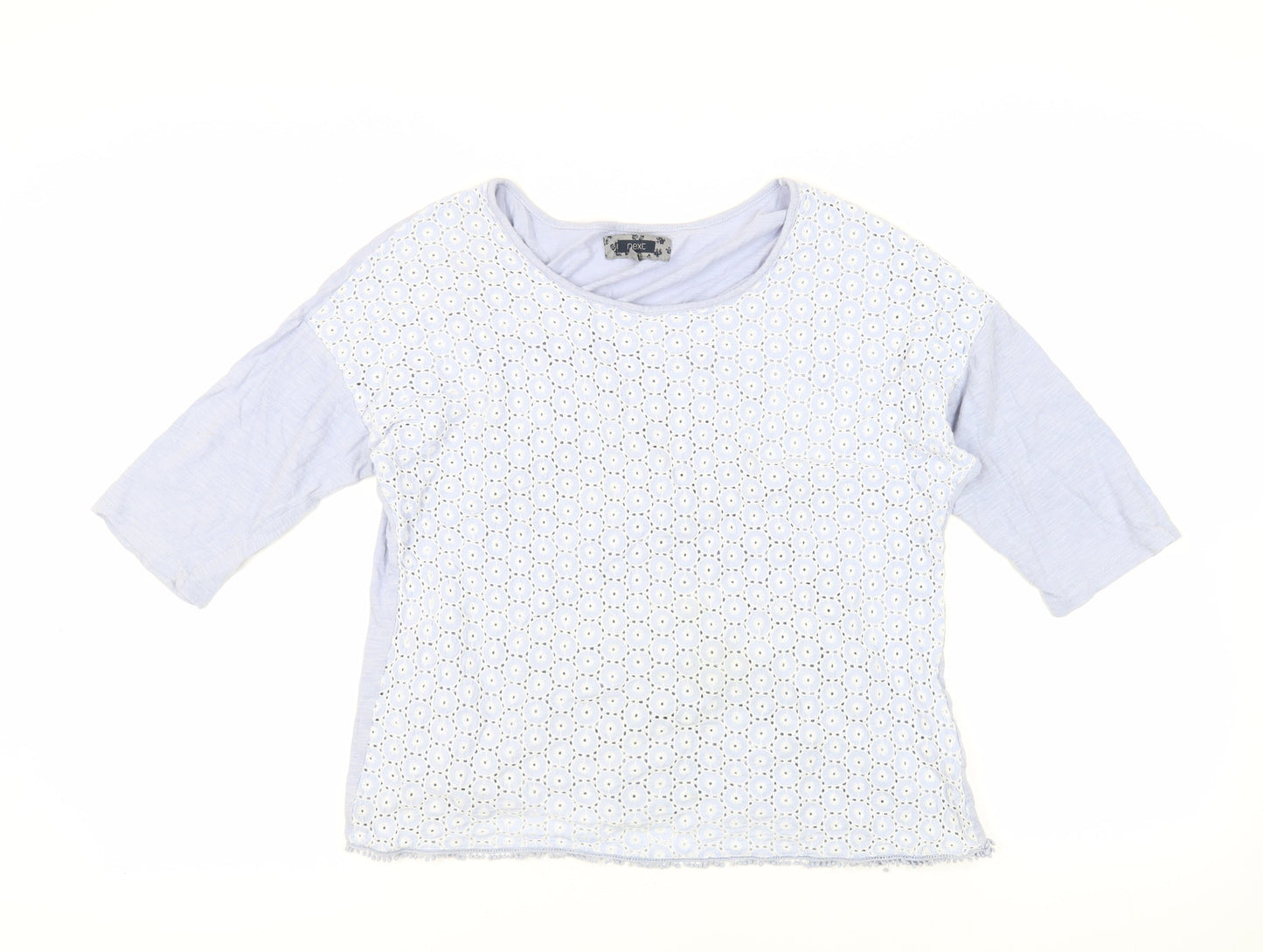 NEXT Womens Blue Cotton Basic T-Shirt Size 16 Boat Neck - Embroidered