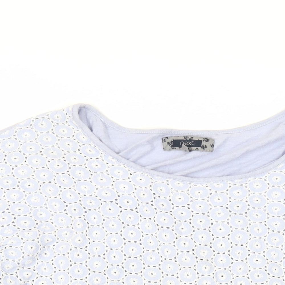 NEXT Womens Blue Cotton Basic T-Shirt Size 16 Boat Neck - Embroidered