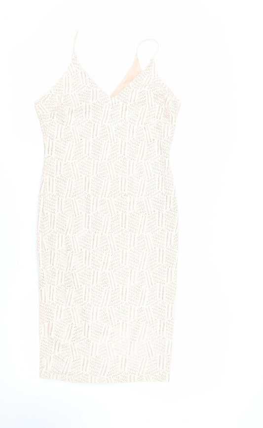 River Island Womens Pink Geometric Polyester Bodycon Size 12 V-Neck Pullover - Glitter