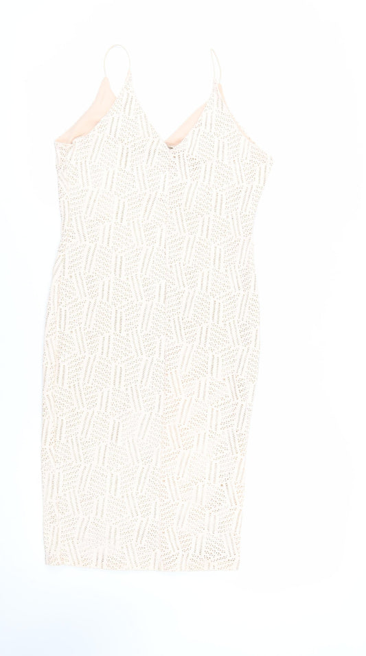 River Island Womens Pink Geometric Polyester Bodycon Size 12 V-Neck Pullover - Glitter