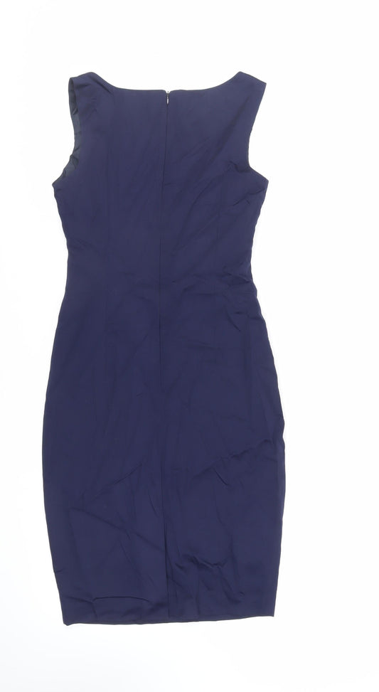 Hilton Weiner Womens Blue Cotton Pencil Dress Size XS Boat Neck Zip