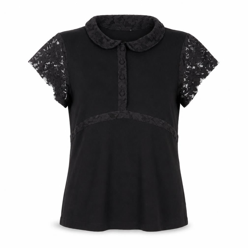 Per Una Womens Black Viscose Basic Blouse Size 12 Collared - Lace Detail