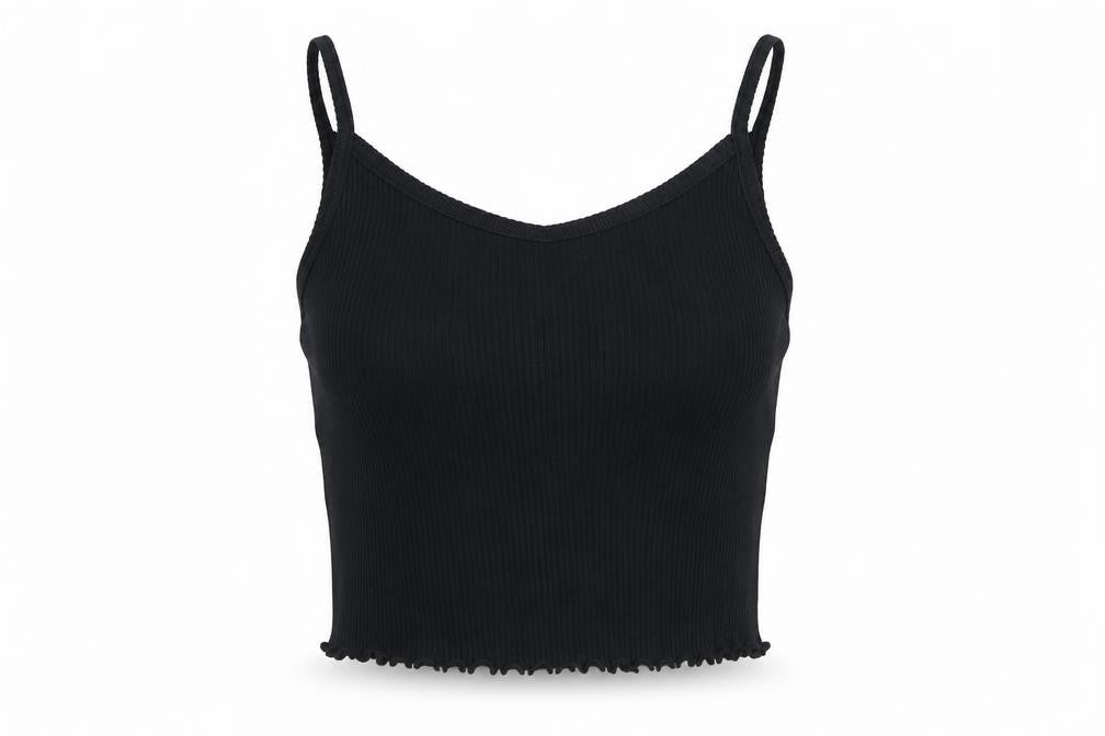 Nrew Look Womens Black Cotton Cropped Tank Size 12 Scoop Neck - Ribbed