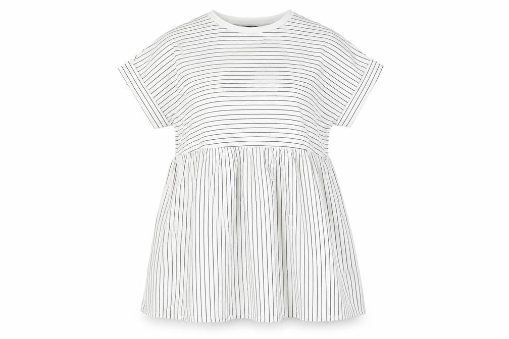 New Look Womens White Striped Cotton T-Shirt Dress Size 12 Round Neck Pullover