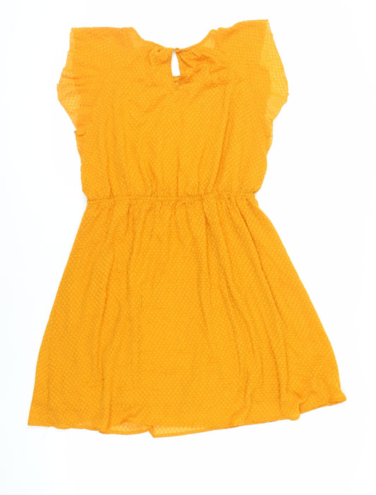 H7M Womens Orange Polyester A-Line Size 12 Round Neck Button - Textured