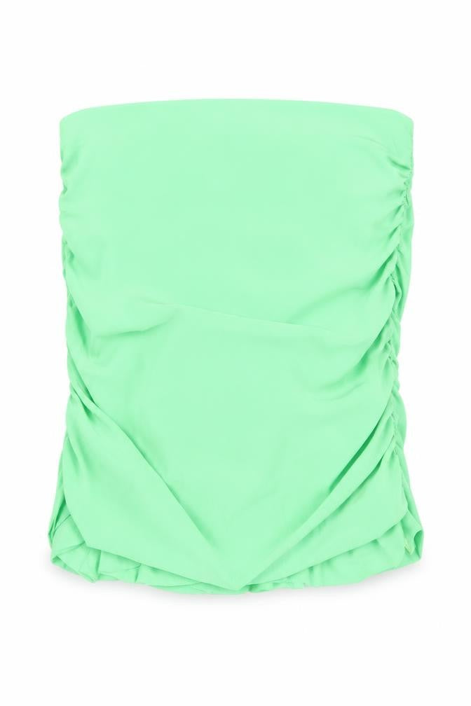 PRETTYLITTLETHING Womens Green Polyester Cropped Blouse Size 6 Off the Shoulder - Strapless