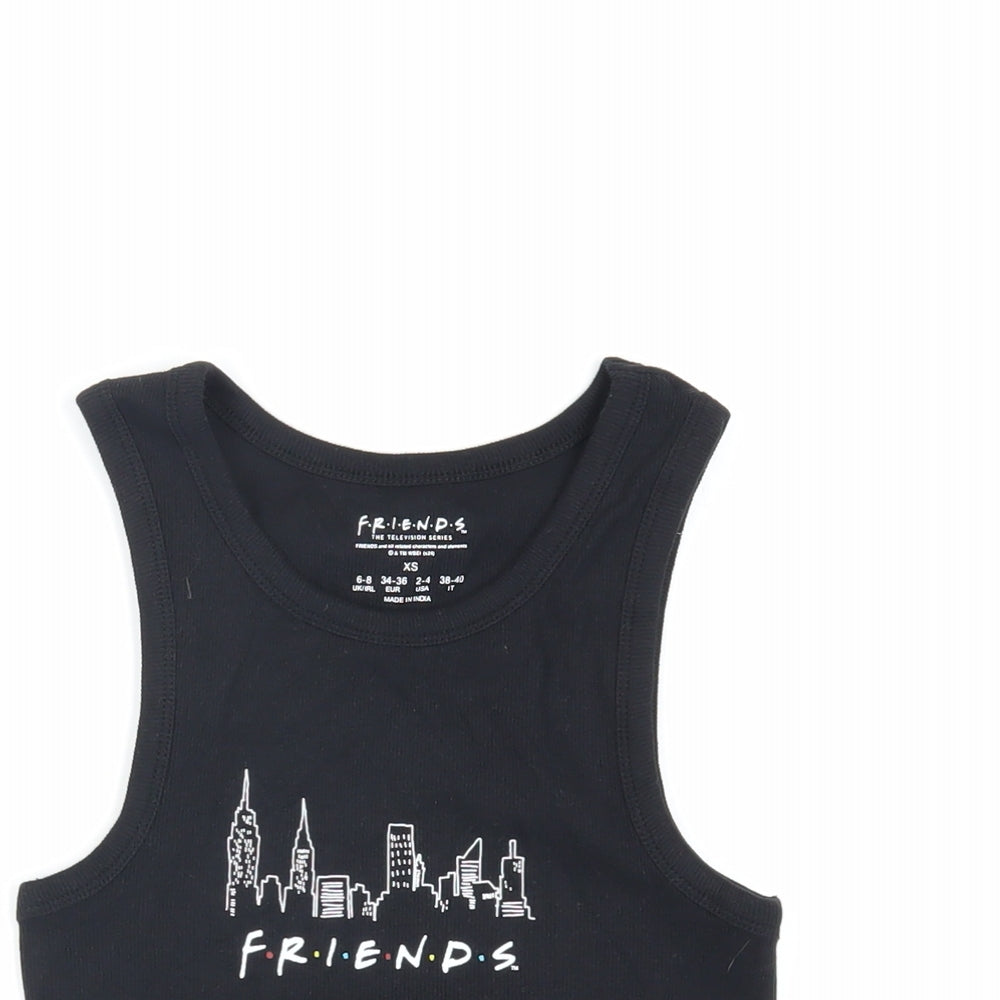 Friends Womens Black Cotton Basic Tank Size XS Round Neck