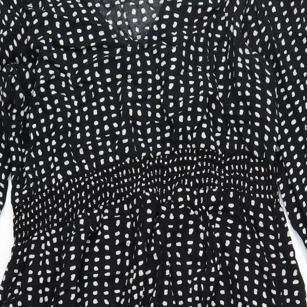 Dorothy Perkins Womens Black Polka Dot Viscose A-Line Size 12 V-Neck Pullover