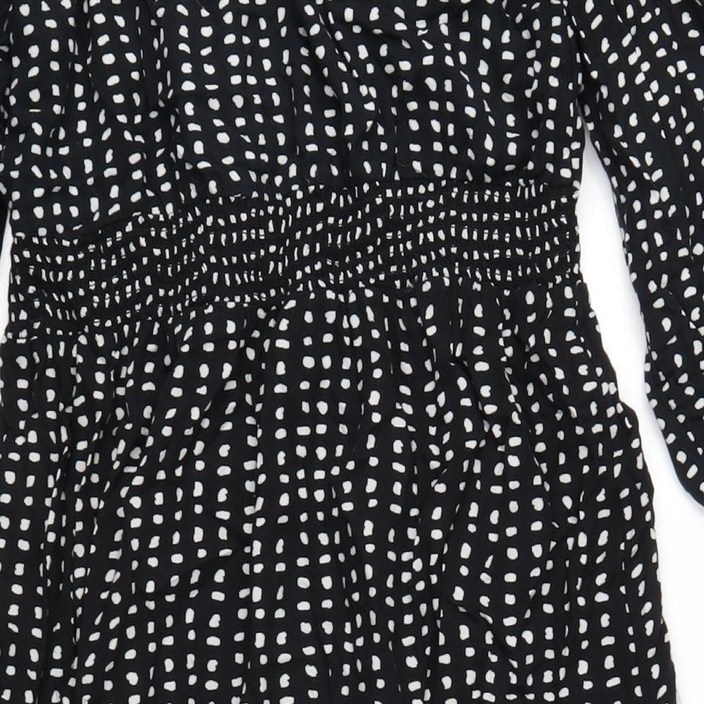 Dorothy Perkins Womens Black Polka Dot Viscose A-Line Size 12 V-Neck Pullover