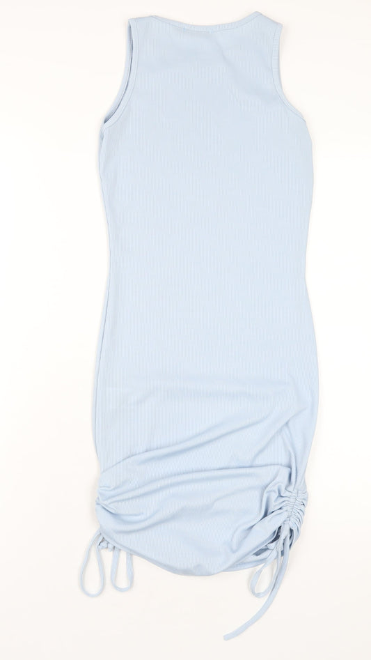 Spotted Womens Blue Polyester Bodycon Size XS Round Neck Pullover
