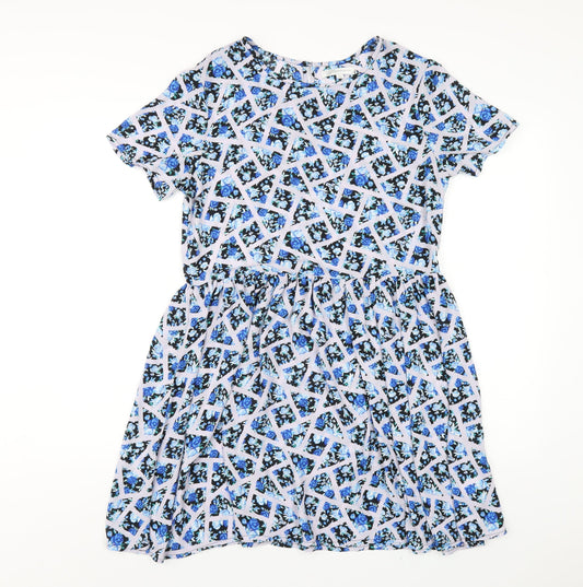 Glamorous Womens Multicoloured Geometric Polyester A-Line Size 10 Round Neck Button