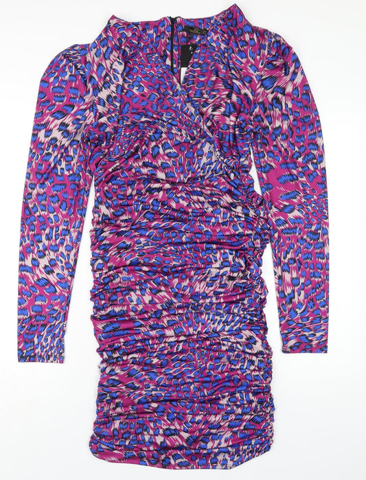 Jenerique Womens Multicoloured Geometric Polyester Bodycon Size 14 V-Neck Zip