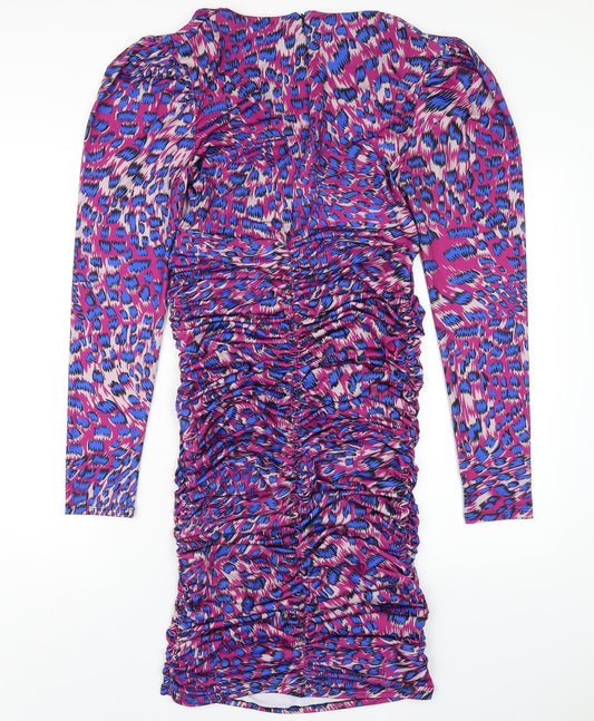 Jenerique Womens Multicoloured Geometric Polyester Bodycon Size 14 V-Neck Zip