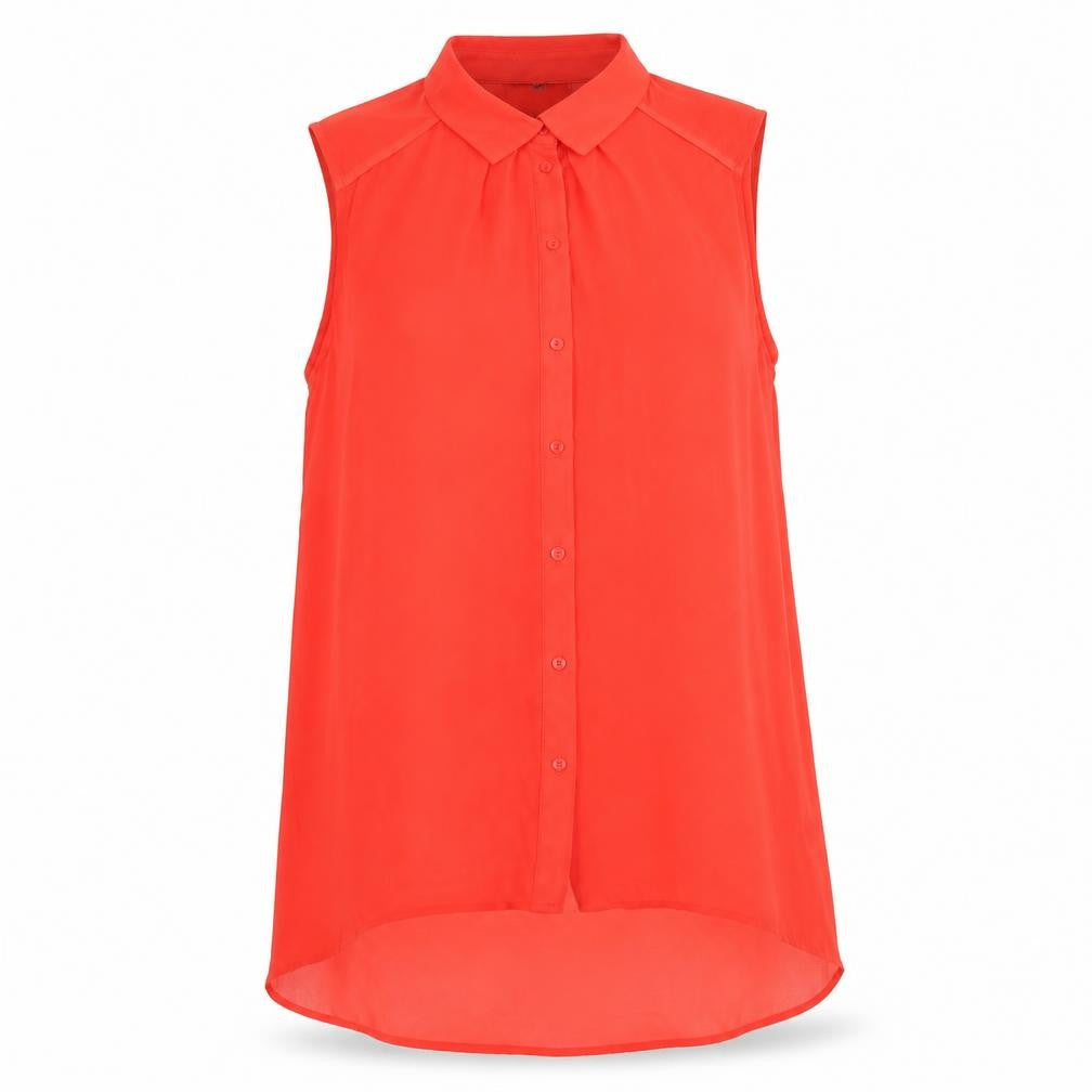 H&M Womens Red Polyester Basic Button-Up Size 10 Collared