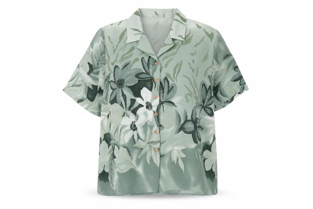 Bonmarché Womens Green Floral Polyester Basic Button-Up Size 18 Collared