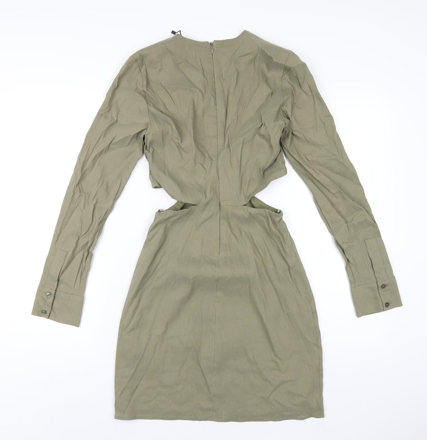 Zara Womens Green Polyester A-Line Size M V-Neck Zip