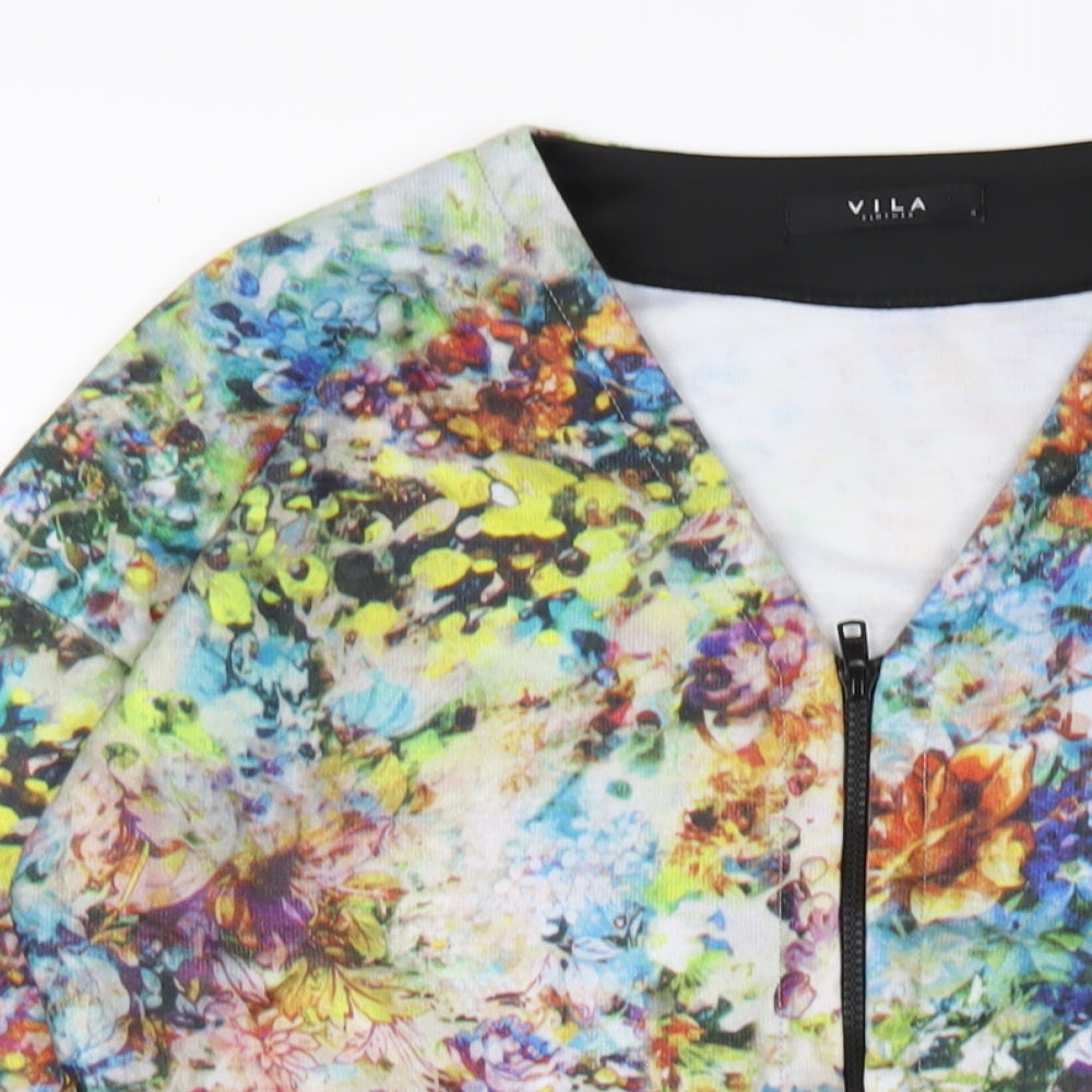 VILA Womens Multicoloured Geometric Polyester Jacket Dress Size S V-Neck Zip