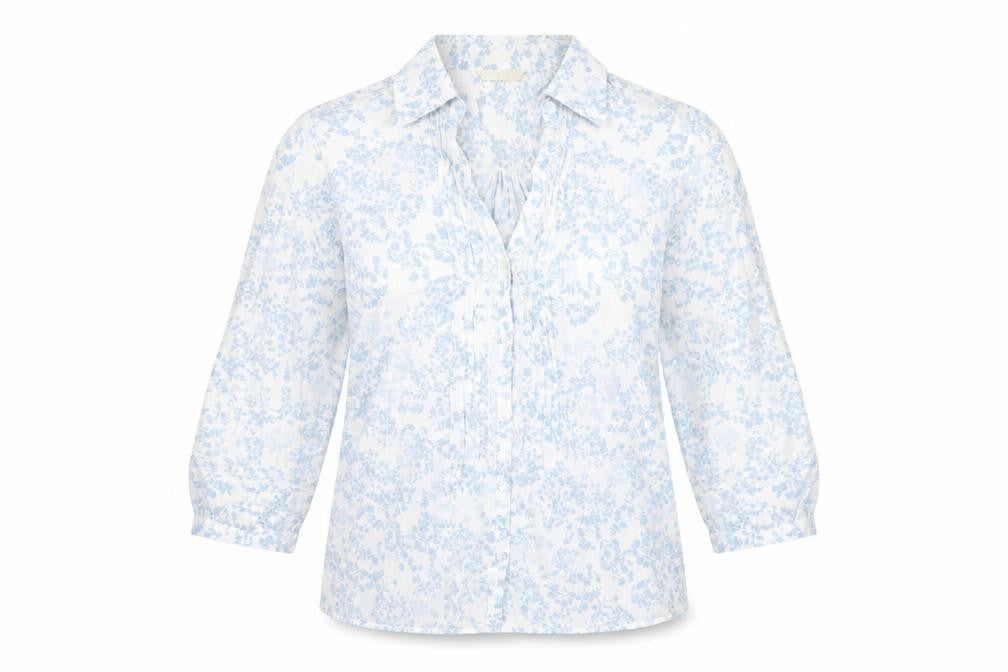Marks and Spencer Womens Blue Geometric Cotton Basic Button-Up Size 10 Collared