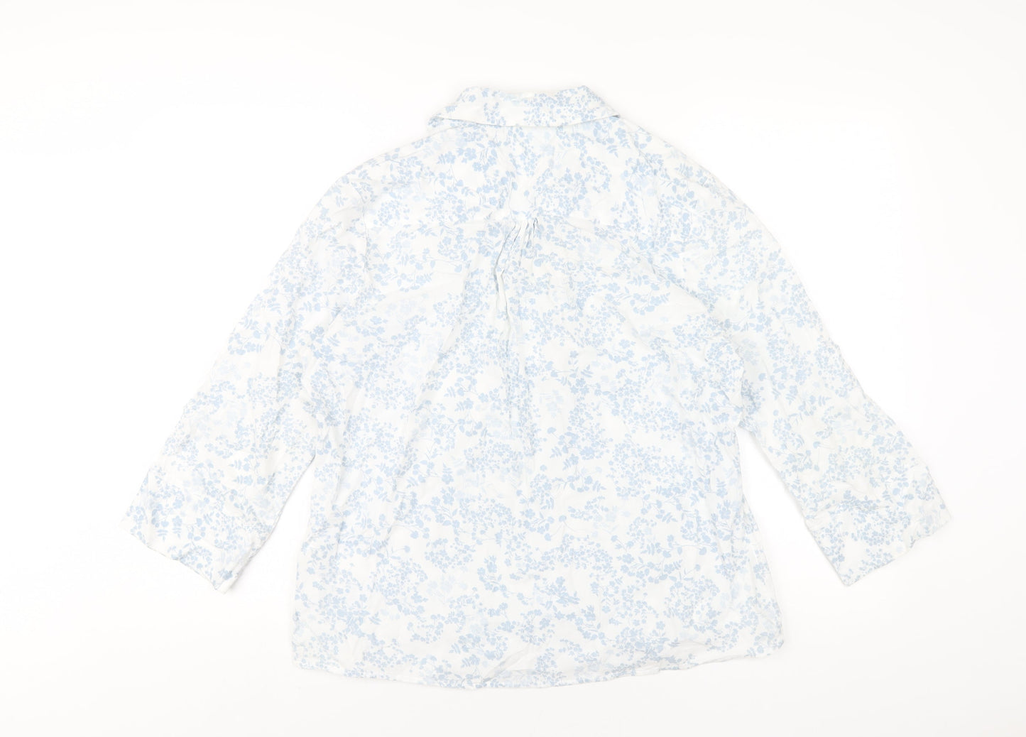 Marks and Spencer Womens Blue Geometric Cotton Basic Button-Up Size 10 Collared