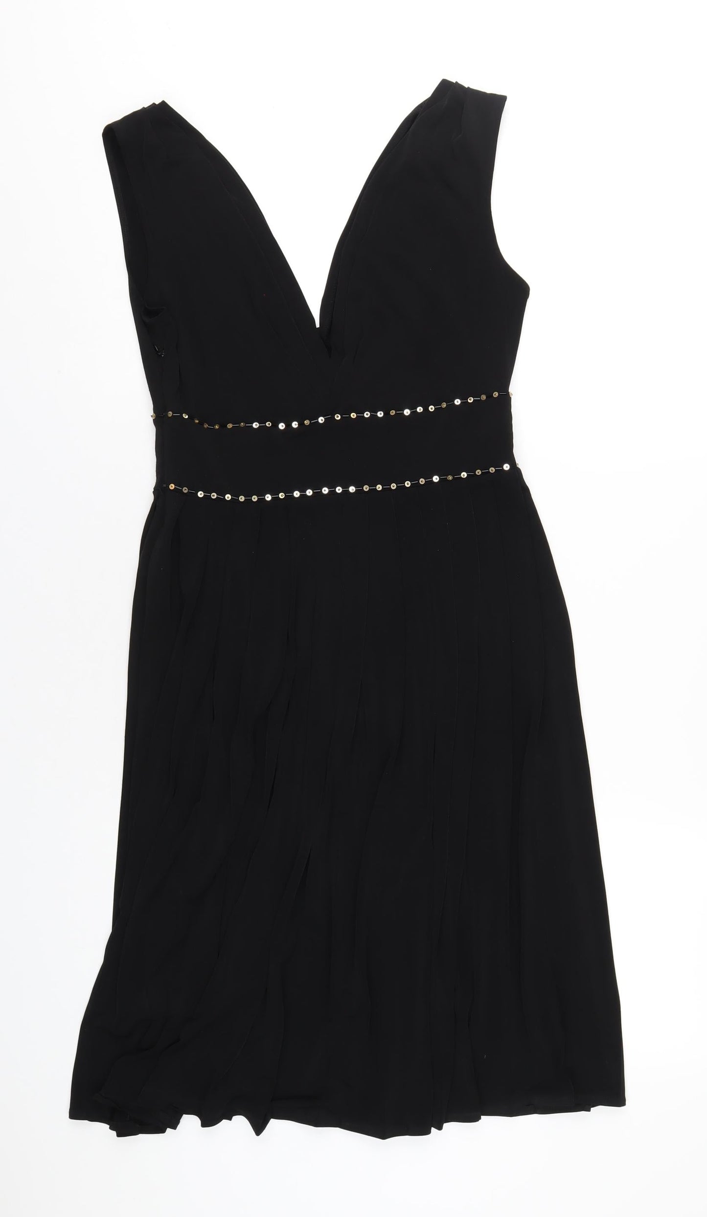 Muse Womens Black Polyester A-Line Size 6 V-Neck Zip