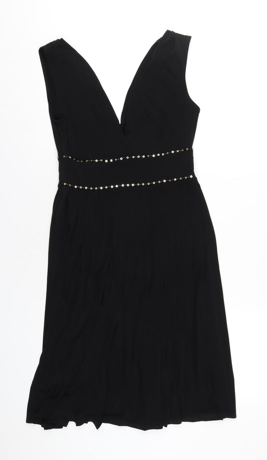 Muse Womens Black Polyester A-Line Size 6 V-Neck Zip