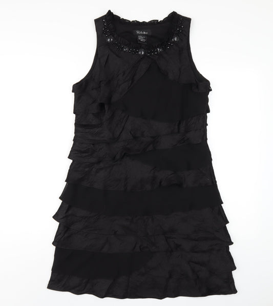 S.L. Fashion Womens Black Viscose A-Line Size 12 Round Neck Zip