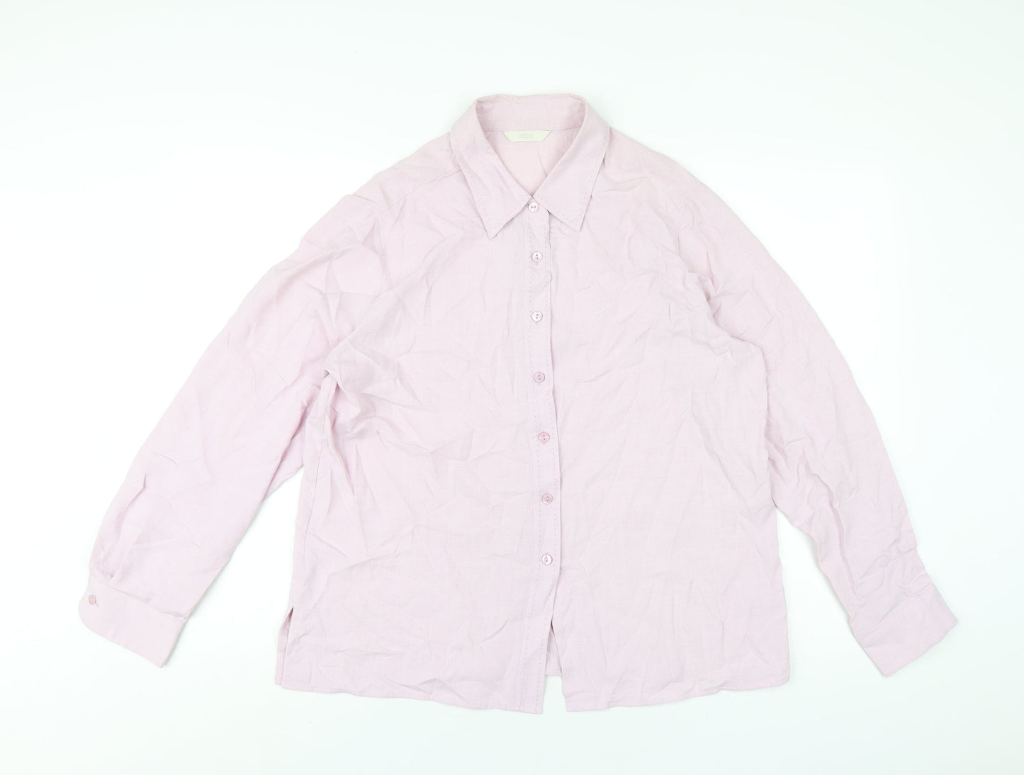 Marks and Spencer Womens Pink Viscose Basic Button-Up Size 16 Collared