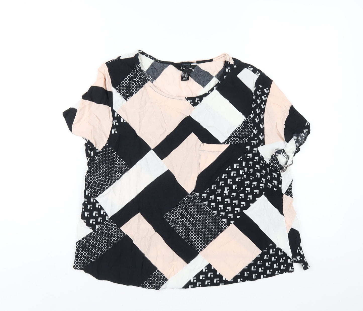 New Look Womens Multicoloured Geometric Viscose Basic T-Shirt Size 16 Round Neck