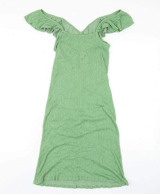 Zara Womens Green Viscose Bodycon Size S V-Neck Pullover