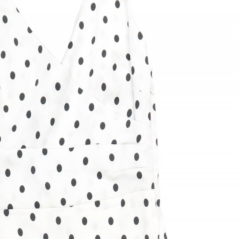 New Look Womens White Polka Dot Polyester A-Line Size 10 V-Neck Zip