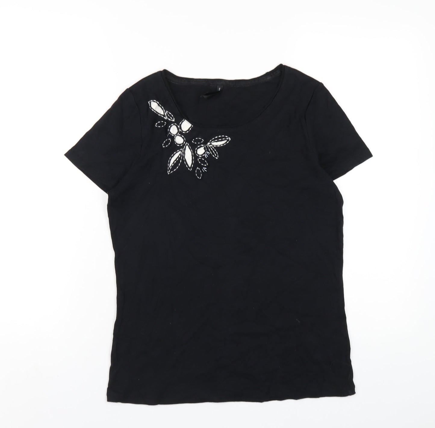 Marks and Spencer Womens Black Cotton Basic T-Shirt Size 14 Round Neck
