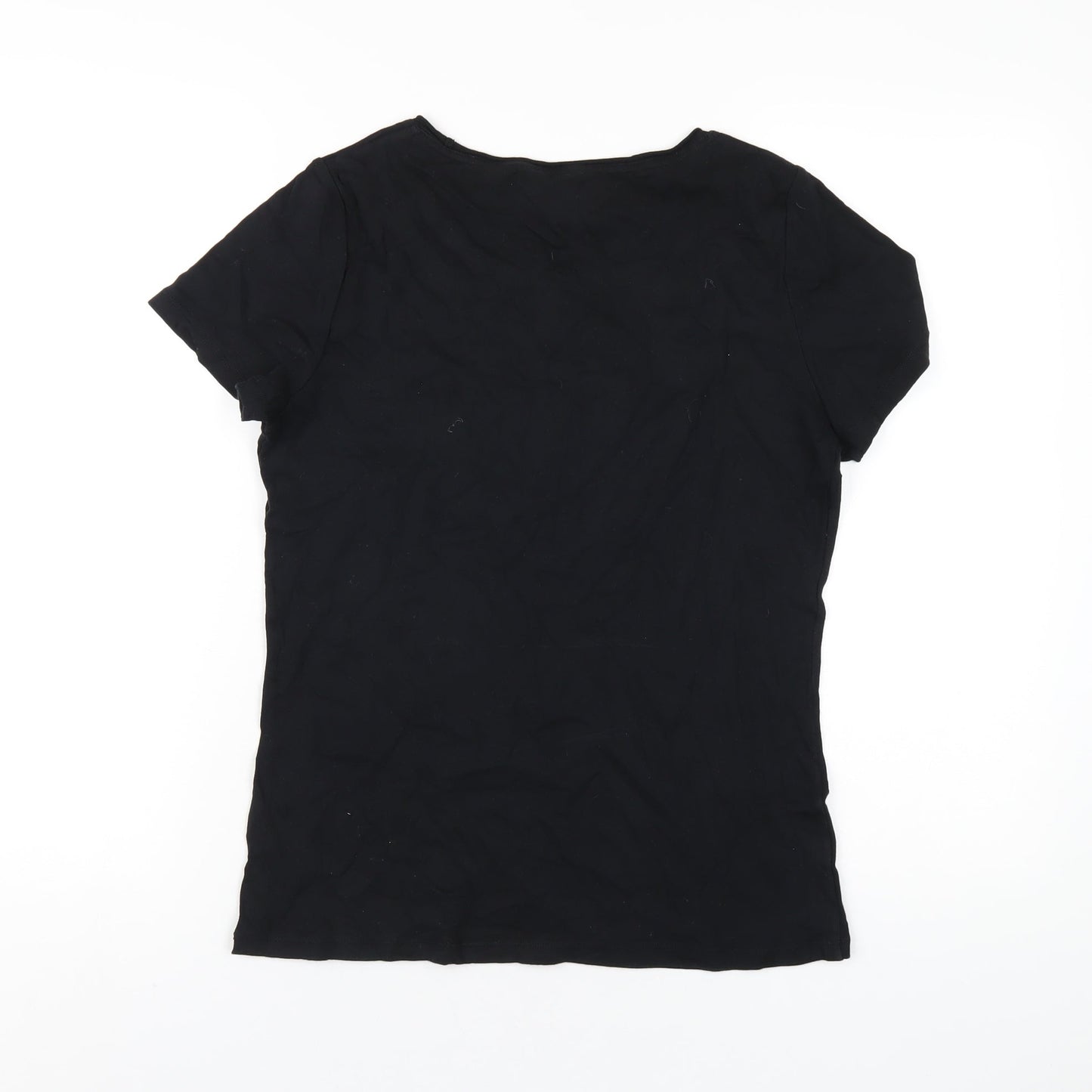Marks and Spencer Womens Black Cotton Basic T-Shirt Size 14 Round Neck