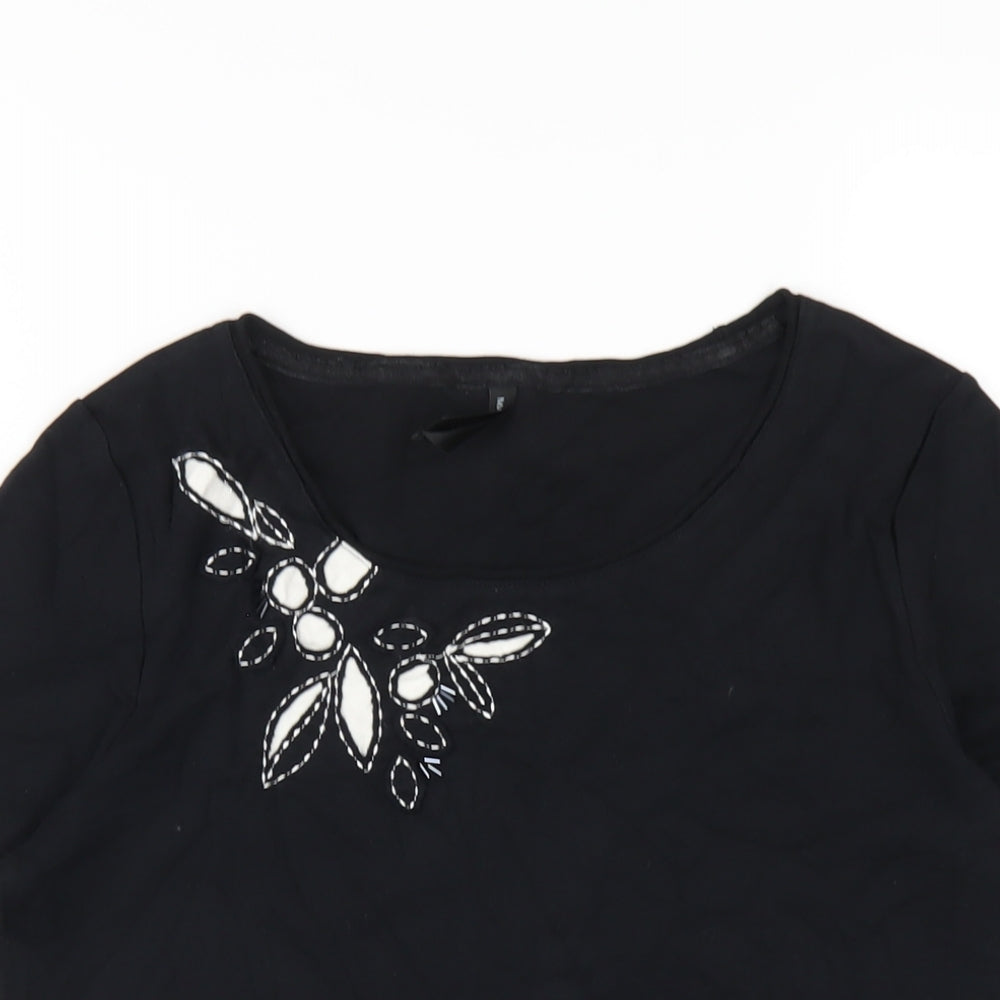 Marks and Spencer Womens Black Cotton Basic T-Shirt Size 14 Round Neck