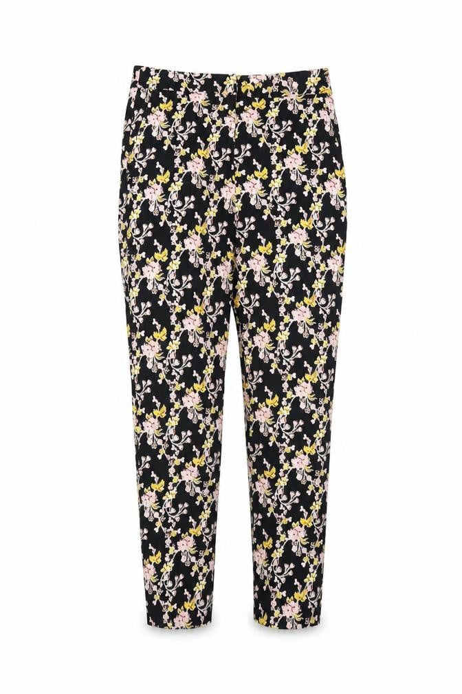 Topshop Womens Black Floral Cotton Trousers Size 10 L27 in Regular Zip
