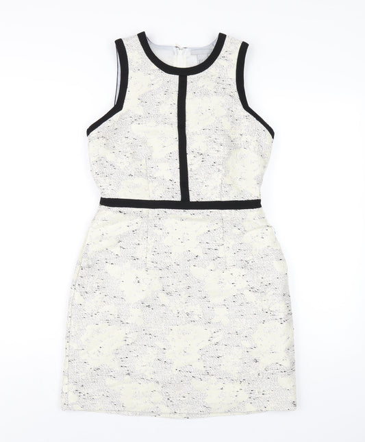 H&M Womens White Polyester A-Line Size 8 Round Neck Zip