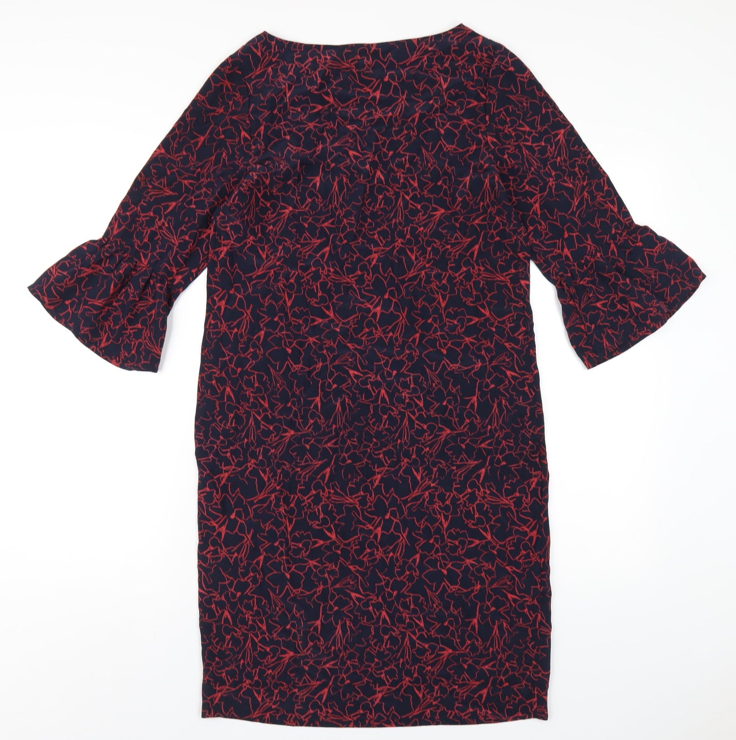 Pure Womens Blue Geometric Polyester A-Line Size 8 Round Neck Pullover