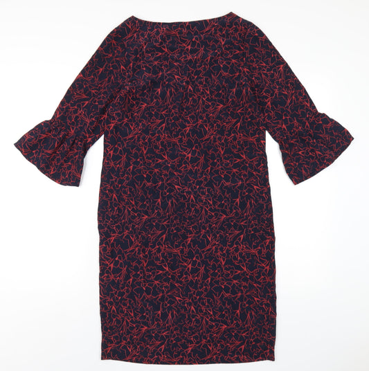 Pure Womens Blue Geometric Polyester A-Line Size 8 Round Neck Pullover