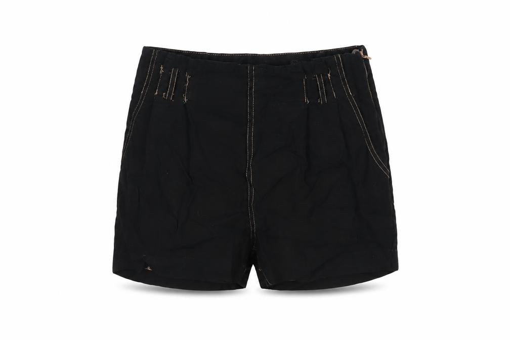 Front view of Miss Selfridge women’s black vinyl basic shorts, size UK 8, regular zip