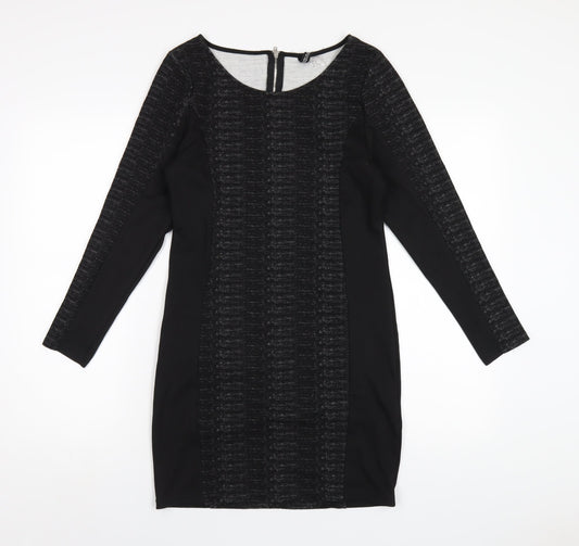 H&M Womens Black Polyester Bodycon Size 14 Round Neck Zip