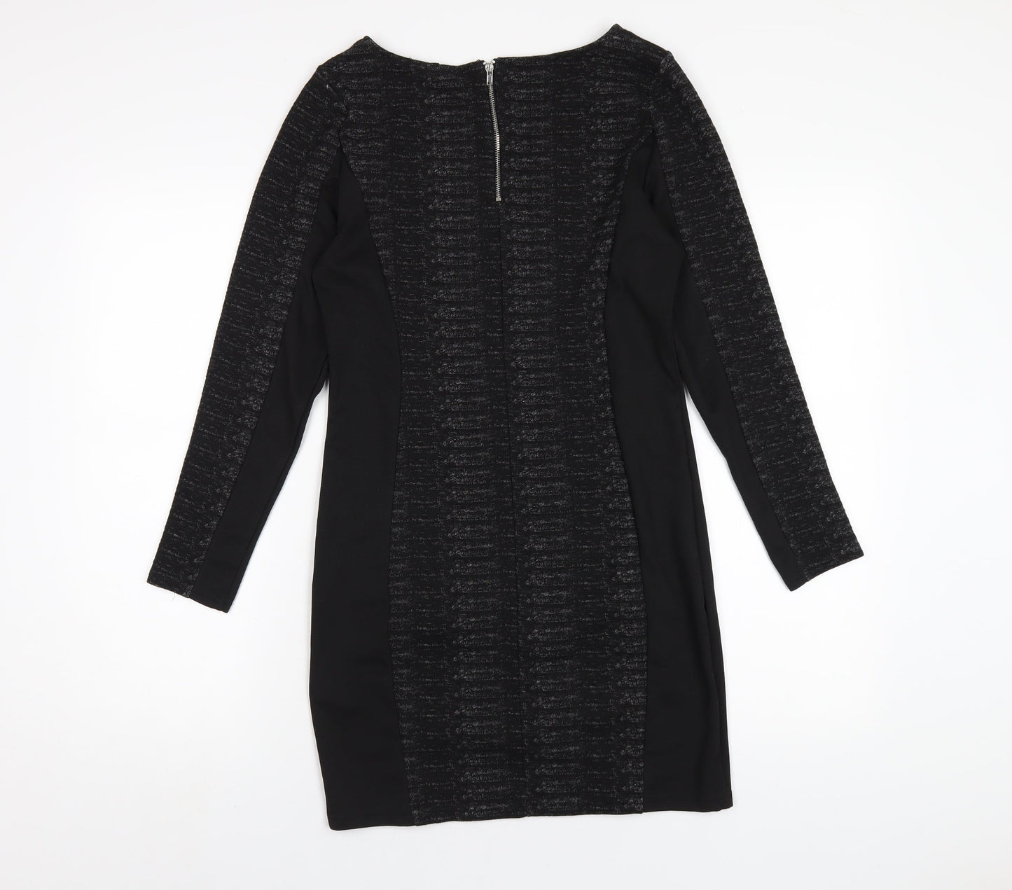 H&M Womens Black Polyester Bodycon Size 14 Round Neck Zip