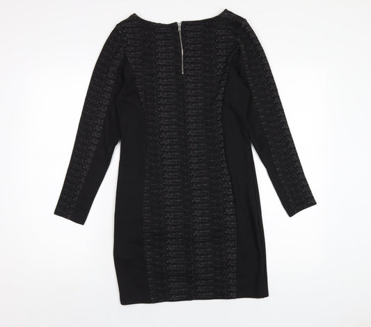 H&M Womens Black Polyester Bodycon Size 14 Round Neck Zip