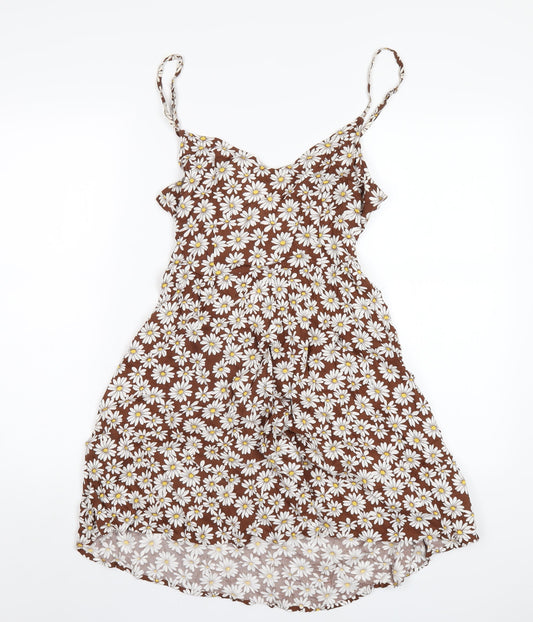 H&M Womens Brown Floral Viscose A-Line Size 10 V-Neck Pullover