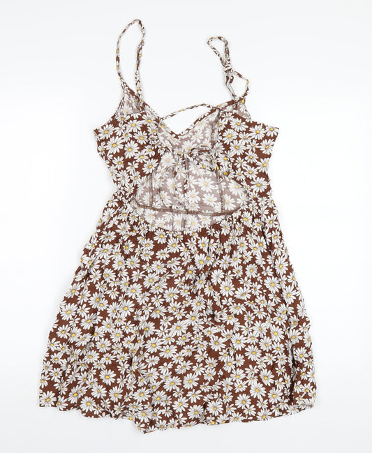 H&M Womens Brown Floral Viscose A-Line Size 10 V-Neck Pullover
